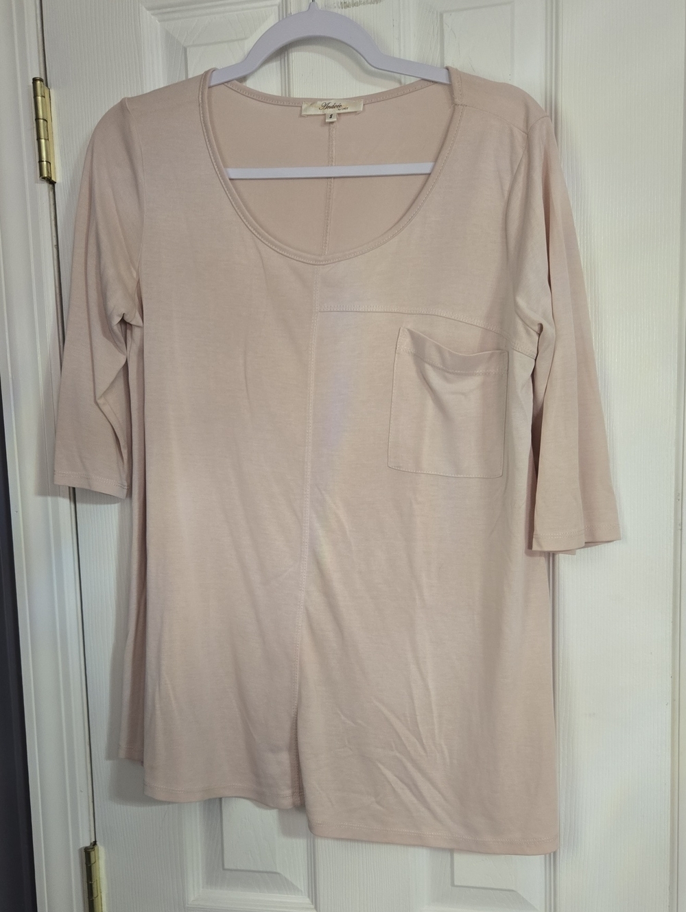 ANDREE BY UNIT Scoop Neck Pocket Long Sleeve Top - Light Pink